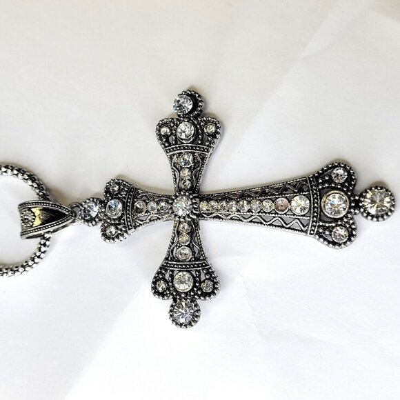 Cross Pendant Necklace with Rhinestones - Picture 4 of 14